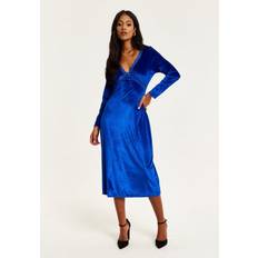 Liquorish Royal Blue Velvet Midi Dress With Lace Details