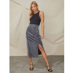 Fabric Skirts Ro&Zo Ro&Zo Sparkle Ruched Side Midi Skirt, Silver