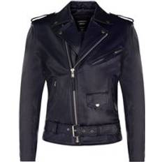Mens Brando Leather Navy Blue Leather Biker Jacket