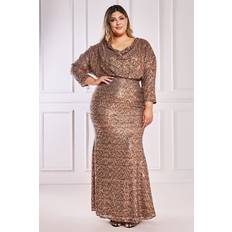 Bronze - Long Dresses Goddiva Sequin Cowl Maxi Dress Gold