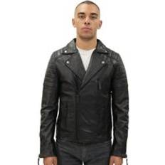 Infinity Leather Infinity Leather Mens Brando Double Cross Zip Biker Jacket-Casablanca Black