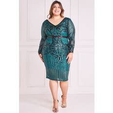 Mesh - Midi Dresses Goddiva Sequin Mesh V Neck Midi Emerald