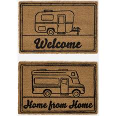 Carpets & Rugs Homescapes Set of 2 Caravan Coir Doormats Brown cm