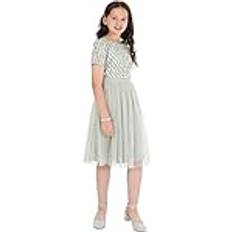 Sportswear Garment Dresses Children's Clothing Maya Deluxe Maya Deluxe Girl's Midi Girls for Wedding with Sequin Embellishment Short Sleeve Prom Birthday Party Bridesmaid Dress, Green Lily, 7-8 Years