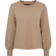 Knitted Sweaters - Silver Jumpers Pieces Pullover "Jenna" Ballonärmel, für Damen, beige