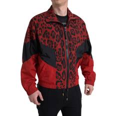 Leopard - Men Jumpers Dolce & Gabbana Red Leopard Nylon Full Zip Sweater IT44