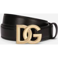 Dolce & Gabbana Sort Logo Læderbælte med DG Monogram Spænde Sort