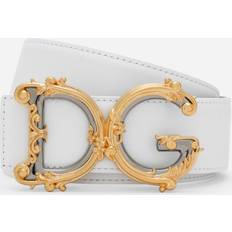 Bianco - Donna Cinture Dolce & Gabbana Leather Belt with Baroque DG Logo