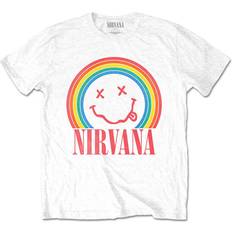 Nirvana S, White T Shirt Rainbow Smile Band Logo new Official Unisex White