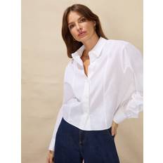 Fabric - Women Shirts Ro&Zo Ro&Zo Cropped Cotton Blend Shirt, White