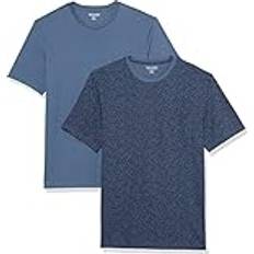 Florals - Men T-shirts Amazon Essentials Herren Kurzärmeliges T-Shirt mit Rollkragen und Tasche, Schmale Passform, 2er-Pack, Verwaschenes Blau/Blumenaufdruck