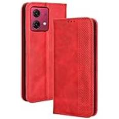 WBWONE Leather Folio Cover for Motorola Moto G84 5G Case, Magnetic Closure Full Protection Shell Book Design Wallet Flip with [Card Slots]& [Kickstand] Red