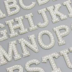 Shein 26 English Letters Faux Pearl Rhinestone Patches For Clothes A-Z Alphabet Pearl Rhinestones Applique Sew On/Glue On Patches DIY Name