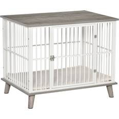 Pawhut hundekäfig aus holz kissen hundebox erhöhtem design weiß+grau Weiß+Grau 86cm