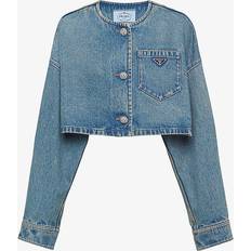 Prada Women Jackets Prada Womens Blue Blouson Brand-plaque Oversized-fit Denim Jacket