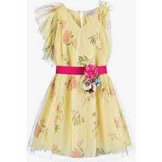 Monnalisa Teen Girls Yellow Floral Tulle Dress