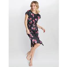 Fabric - Long Dresses Gina Bacconi Saffron Floral Waterfall Midi Dress, Black/Pink