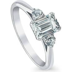 Gray - Silver Rings Berricle BERRICLE Sterling Silver 3-Stone Wedding Engagement Rings Emerald Cut Cubic Zirconia CZ Anniversary Promise Ring for Women Rhodium Plated