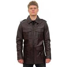 Brown - Leather Jackets Infinity Leather Men Brown Leather Parka Safari MultiPocket Jacket