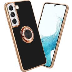 Cadorabo Glossy Black Gold Case for Samsung Galaxy S21 PLUS with ring Protective Cover made of flexible TPU silicone, with protection and magnetic car holder
