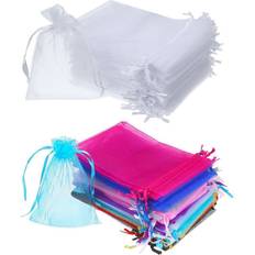 White Gift Bags Tlily 100 Pcs 4X6 Inch Organza Gift Bags Drawstring Jewelry Pouches Wedding Party Favor Bags, 50 Pcs White & 50 Pcs Multicolor