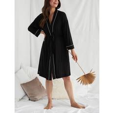 Viscose Robes Pretty You London Bamboo Kimono Robe in Black