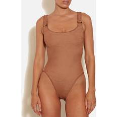 Brown - Women Swimsuits Hunza G Domino Seersucker Swimsuit