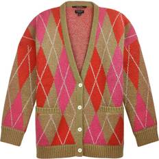 Multicoloured Cardigans Radley Harlequin Street Longline Argyle Wool Blend Cardigan, Camel/Multi