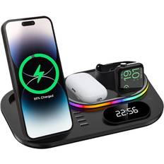 TechGear 4 in1 Wireless Charging Station Clock & Light, 30W Fast Wireless Charging Dock Stand for iPhone,Air Pods 3/2/1/Pro,Apple Watch, Samsung etc