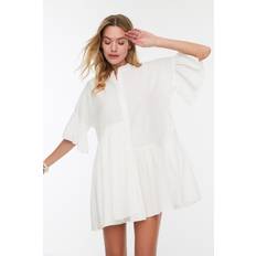 Trendyol Collection WoMens Puffed/Ruffle Sleeve Sweetheart Collar Smock Mini Dress White Womens