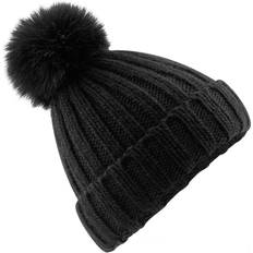 Fabric - Men Beanies Beechfield Verbier Faux Fur Pom Pom Beanie Black One