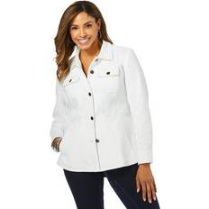 Jessica London Outerwear Jessica London Plus Women's Peplum Denim Jacket in White Size W Feminine Jean Jacket