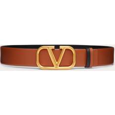 Accessories Valentino Garavani REVERSIBLE VLOGO SIGNATURE BELT IN GLOSSY CALFSKIN MM Wo SADDLE BROWN/BLACK