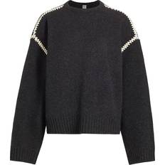 Knitted Sweater - Woman Jumpers Toteme Embroiedered Wool Cashmere Sweater - Grey Melange