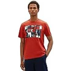 Herren - Samt T-Shirts & Tanktops Tom Tailor Rundhals T-Shirt printed t-shirt, velvet red rot