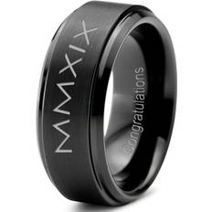 Rings Tungsten Congrats Grad Class Of 2019 Roman Numerals Engraved Band Ring 8mm Men Women Comfort Fit Black Step Bevel Edge Brushed Polished