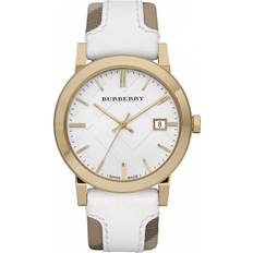 Burberry Wrist Watches Burberry BU9015 Swiss Heymarket Check Fabric and White Leather Band White