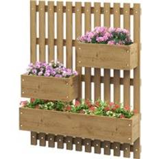 OutSunny Wall-mounted Wooden Garden Planters with Trellis, Drainage Holes