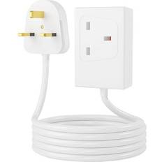 Extension lead 2 Meter long Single Socket Mains Power Extension Lead Approx 13 Ampere 1 Gang 3 Pin Heavy Duty UK Certified Lead Ideal For Multiple