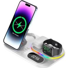 TechGear 4 in1 Wireless Charging Station Clock & Light, 30W Fast Wireless Charging Dock Stand for iPhone,Air Pods 3/2/1/Pro,Apple Watch, Samsung etc