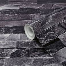 GoodHome Jori Black Brick Effect Brick Textured Wallpaper