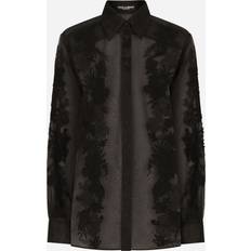 Dolce & Gabbana Overhemden Dolce & Gabbana Organza Shirt With Lace Appliqués Black