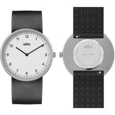 Braun 2-Hand Analogue Watch, White and Grey Silicone Rubber with additional Black Silicone Rubber Strap, Quick-release Spring Bars