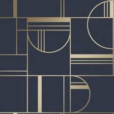 I Love Wallpaper Bauhaus Geometric Wallpaper Navy, Gold Sample Blue