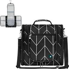 Bags PAVILIA Large Hanging Toiletry Bag for Women Men, Travel Toiletry Bag Organizer for Toiletries, Cosmetics, Makeup Bag with Mesh, Water Resistant Pockets Black Chevron