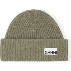 Ganni Oversized Wool Rib Knit Beanie in Dusty Olive Women's Dusty Olive One