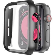 Piuellia Hard Case with Screen Protector for Apple Watch 44mm Series SE2/SE/6/5/4 2-Pack Black