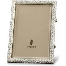 Beige Photo Frames L'Objet Hollywood White Crystals Platinum 4x6 Photo Frame