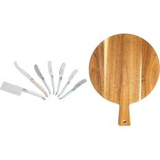 Brown Cutlery Sets French Home 17 Wood Cheese Board with Laguiole Cheese Pearl Colored Cutlery Set