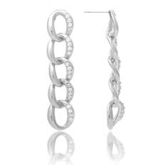 White Rhodium Clad Curb Link Cubic Zirconia Drop Earrings 